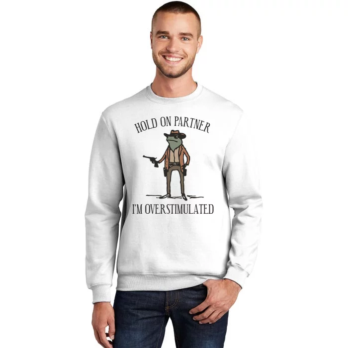 Hold On Partner IM Overstimulated Cowboy Frog Vintage Sweatshirt