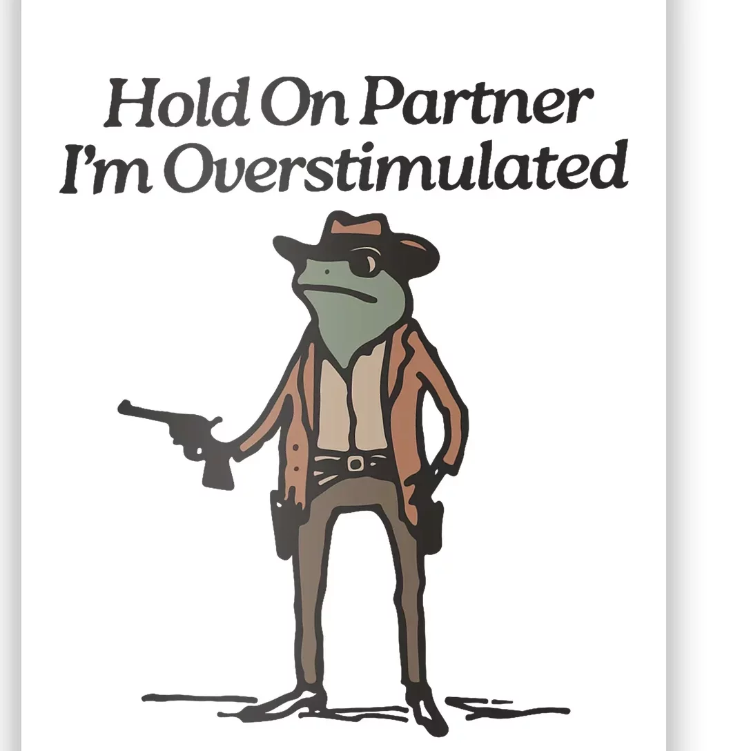 Hold On Partner IM Overstimulated Cowboy Frog Funny Poster