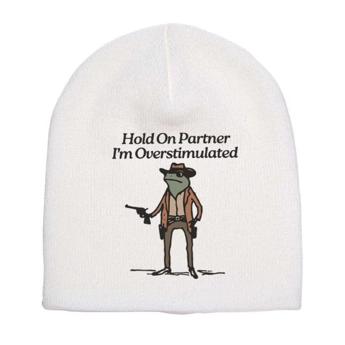 Hold On Partner IM Overstimulated Cowboy Frog Funny Short Acrylic Beanie