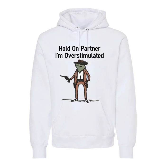 Hold On Partner IM Overstimulated Cowboy Frog Vintage Premium Hoodie