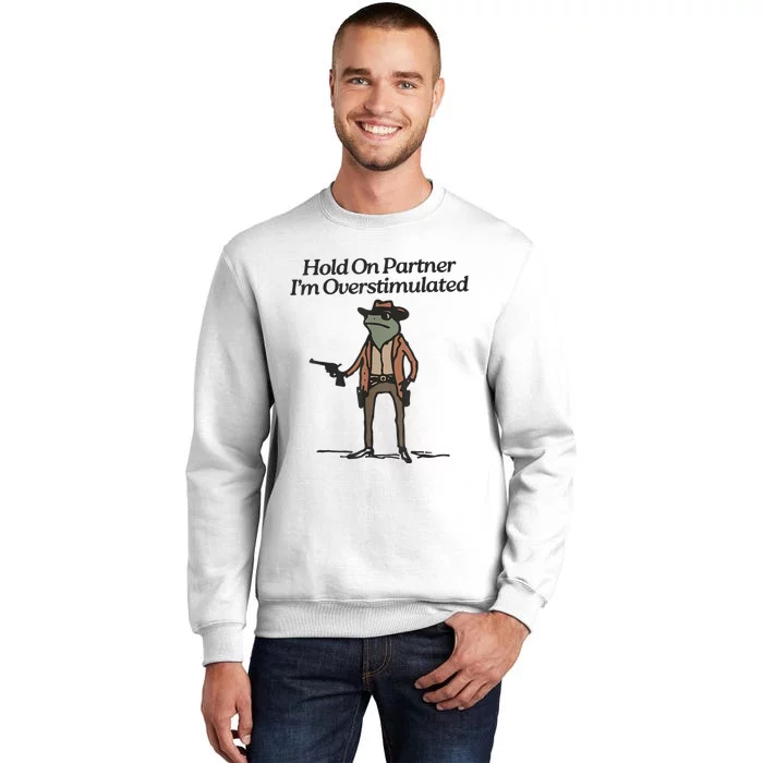 Hold On Partner IM Overstimulated Cowboy Frog Sweatshirt