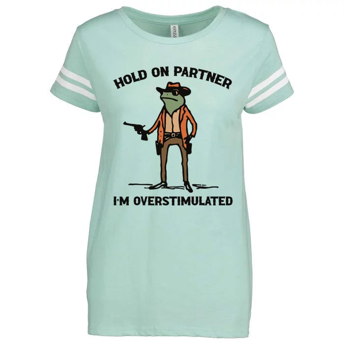 Hold On Partner Im Overstimulated Cowboy Frog Vintage Enza Ladies Jersey Football T-Shirt