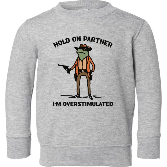 Hold On Partner Im Overstimulated Cowboy Frog Vintage Toddler Sweatshirt