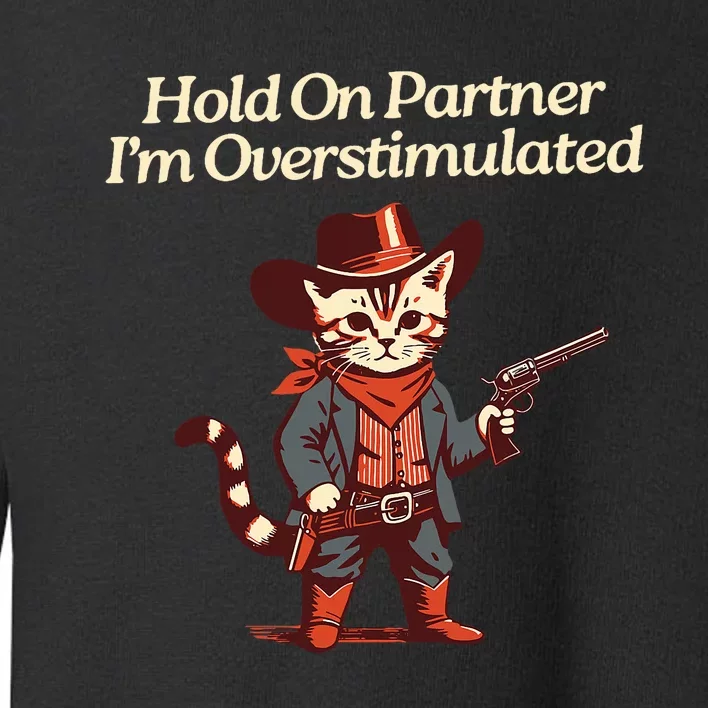 Hold On Partner IM Overstimulated Western Cat Cowboy Toddler Sweatshirt