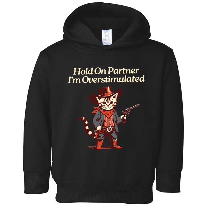 Hold On Partner IM Overstimulated Western Cat Cowboy Toddler Hoodie