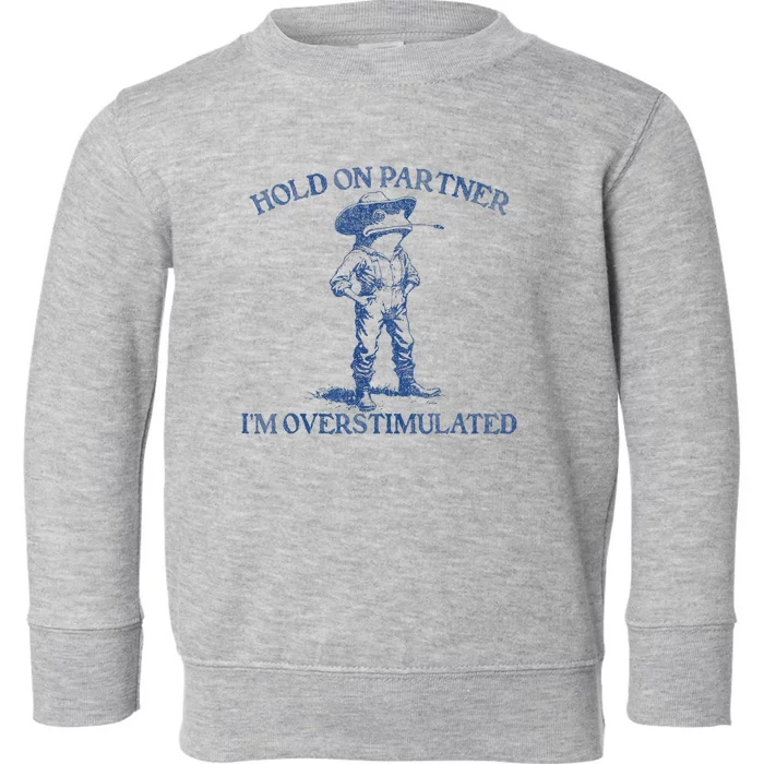 Hold On Partner IM Overstimulated Cow Frog Vintage Toddler Sweatshirt