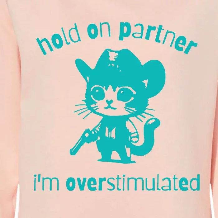 Hold On Partner Im Overstimulated Cat Womens California Wash Sweatshirt