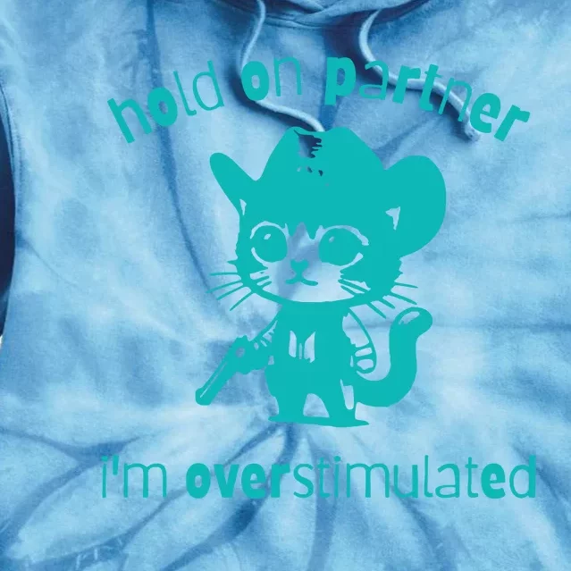 Hold On Partner Im Overstimulated Cat Tie Dye Hoodie