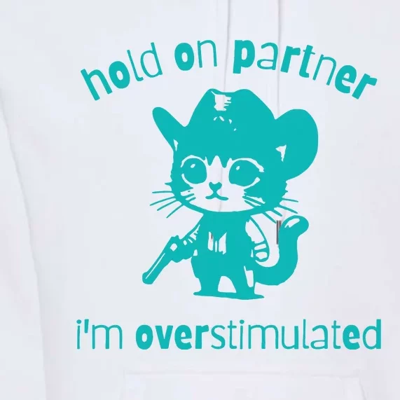 Hold On Partner Im Overstimulated Cat Premium Hoodie