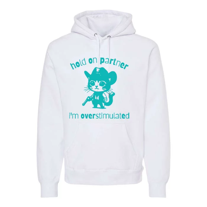 Hold On Partner Im Overstimulated Cat Premium Hoodie