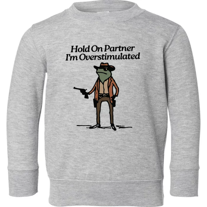 Hold On Partner Im Overstimulated Cowboy Frog Vintage Toddler Sweatshirt