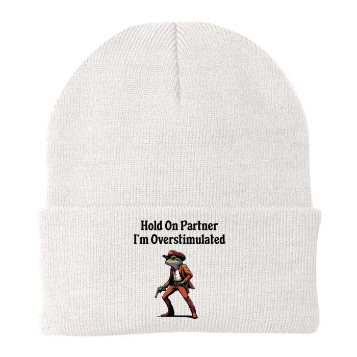 Hold On Partner Im Overstimulated Cowboy Frog Knit Cap Winter Beanie