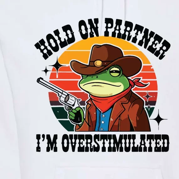 Hold On Partner Im Overstimulated Cowboy Frog Funny Premium Hoodie