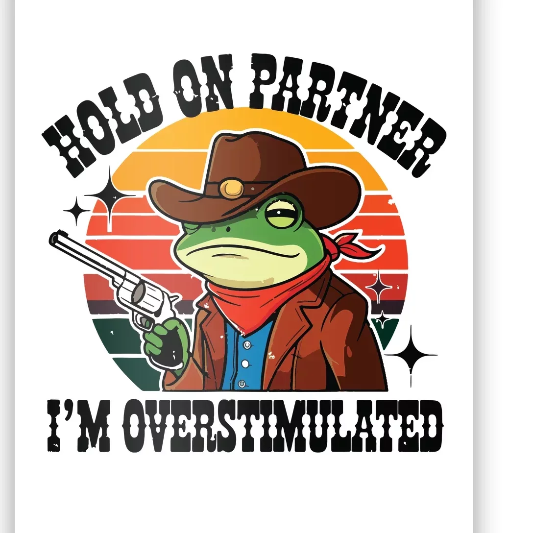 Hold On Partner Im Overstimulated Cowboy Frog Funny Poster