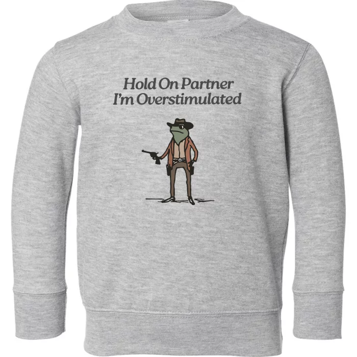 Hold On Partner IM Overstimulated Cowboy Frog Vintage Toddler Sweatshirt