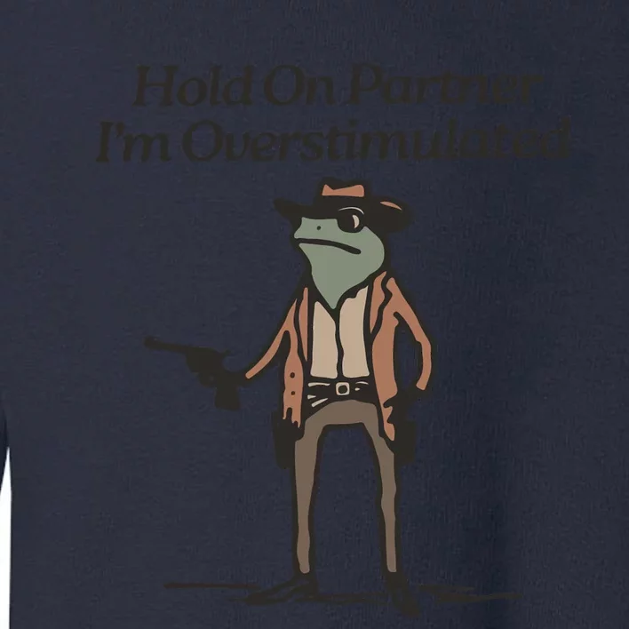 Hold On Partner IM Overstimulated Cowboy Frog Funny Toddler Sweatshirt