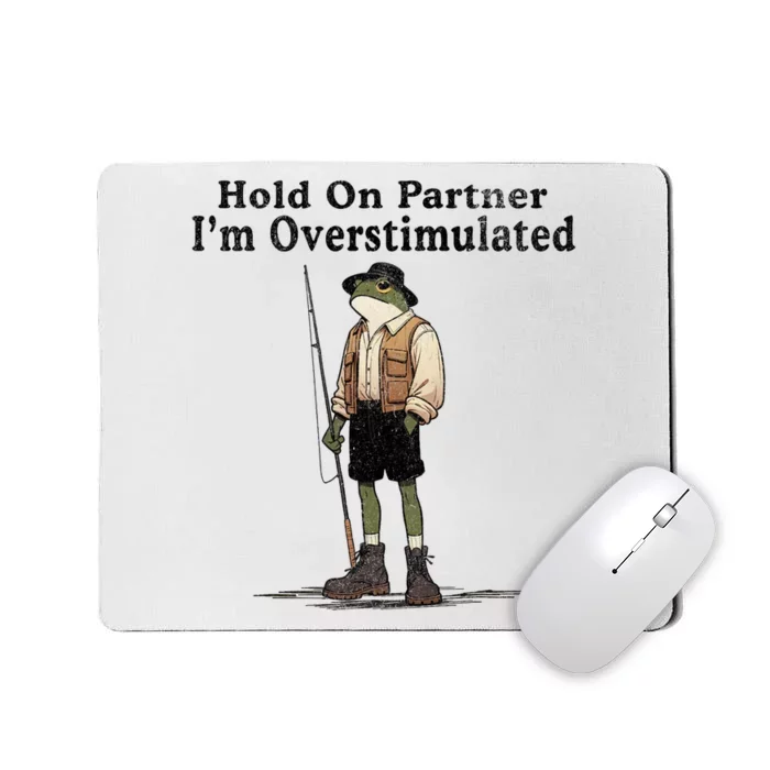 Hold On Partner IM Overstimulated Funny Frog Fishing Humor Mousepad