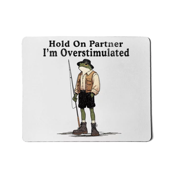 Hold On Partner IM Overstimulated Funny Frog Fishing Humor Mousepad