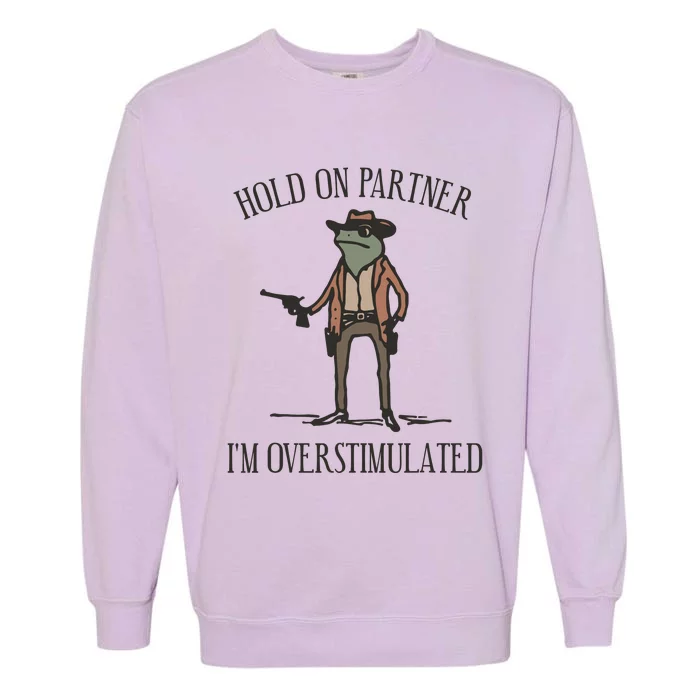 Hold On Partner IM Overstimulated Cowboy Frog Vintage Garment-Dyed Sweatshirt