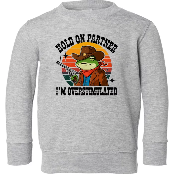 Hold On Partner IM Overstimulated Cowboy Frog Funny Toddler Sweatshirt