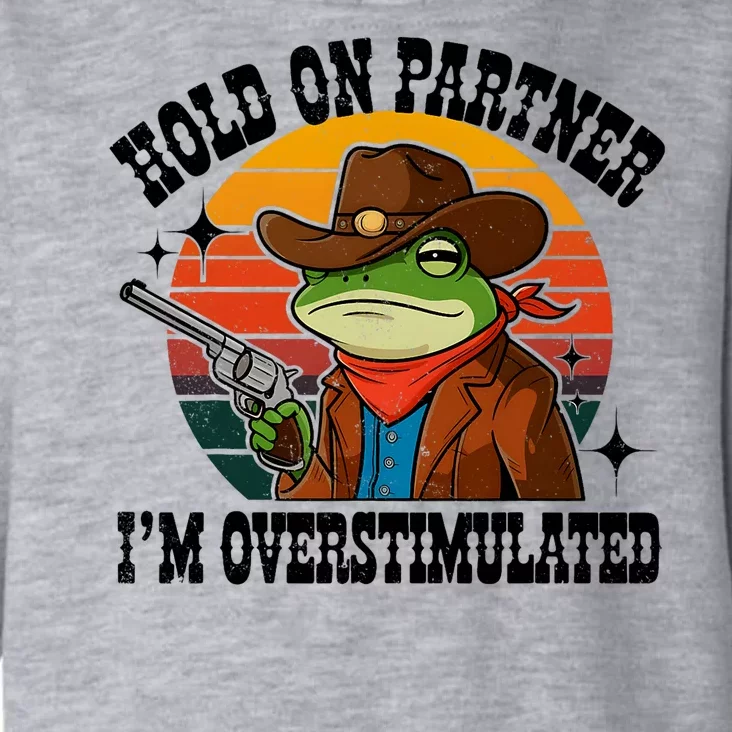 Hold On Partner IM Overstimulated Cowboy Frog Funny Toddler Hoodie