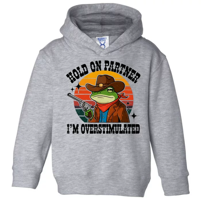 Hold On Partner IM Overstimulated Cowboy Frog Funny Toddler Hoodie