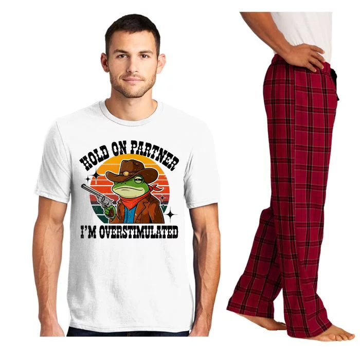 Hold On Partner IM Overstimulated Cowboy Frog Funny Pajama Set