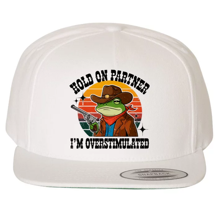 Hold On Partner IM Overstimulated Cowboy Frog Funny Wool Snapback Cap