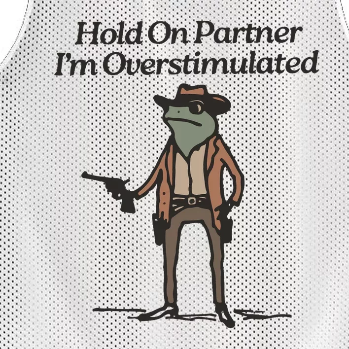 Hold On Partner IM Overstimulated Cowboy Frog Funny Mesh Reversible Basketball Jersey Tank