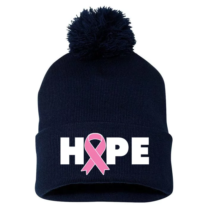 Hope Breast Cancer Awareness Ribbon Pom Pom 12in Knit Beanie