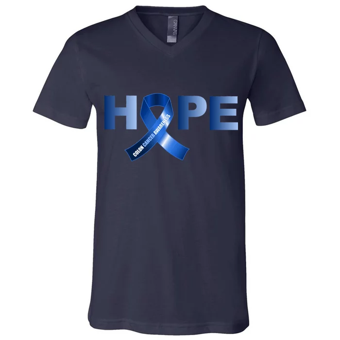 Hope Colon Cancer Awareness Fight Logo V-Neck T-Shirt