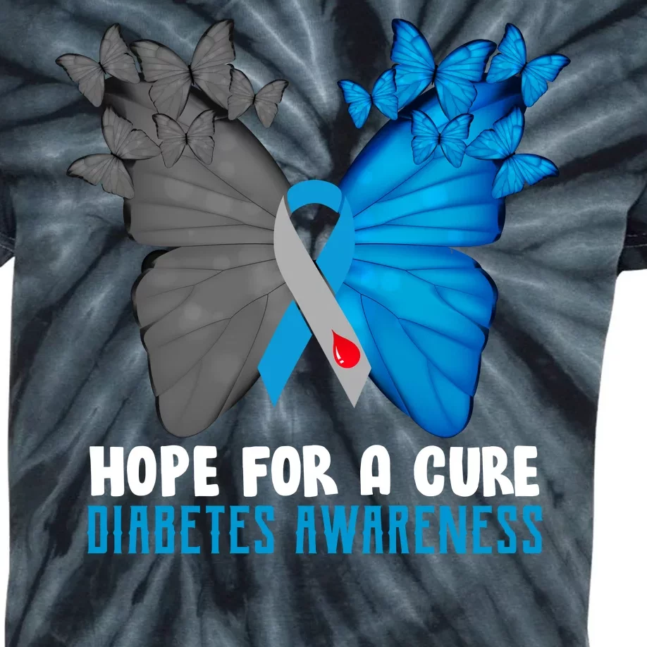 Hope For A Cure Diabetes Awareness Butterfly Kids Tie-Dye T-Shirt