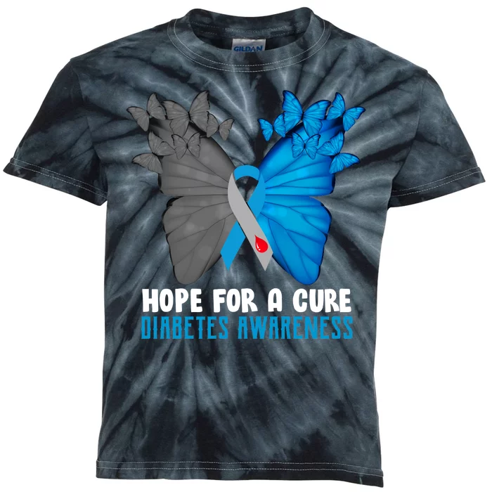 Hope For A Cure Diabetes Awareness Butterfly Kids Tie-Dye T-Shirt