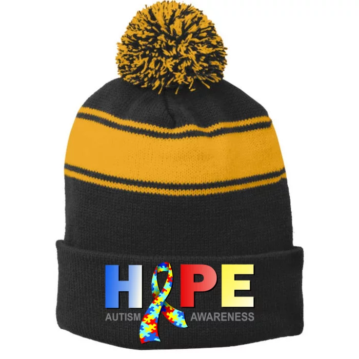 Hope For Autism Awareness Tribute Stripe Pom Pom Beanie