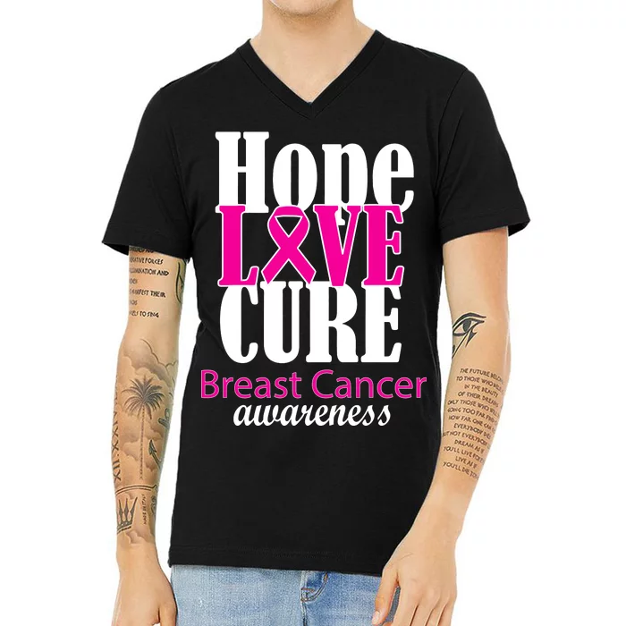 Hope Love Cure Breast Cancer Awareness V-Neck T-Shirt