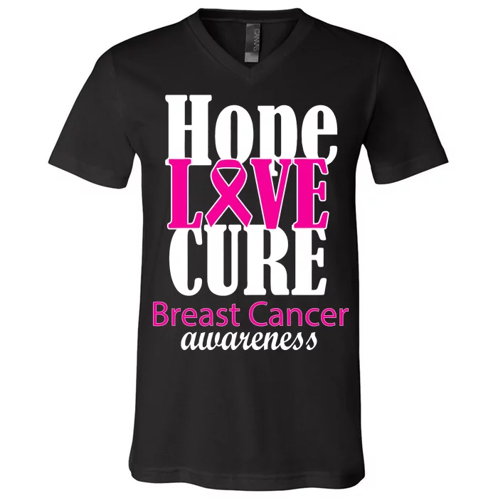 Hope Love Cure Breast Cancer Awareness V-Neck T-Shirt