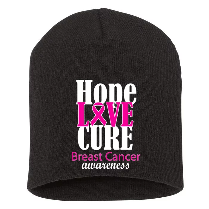 Hope Love Cure Breast Cancer Awareness Short Acrylic Beanie