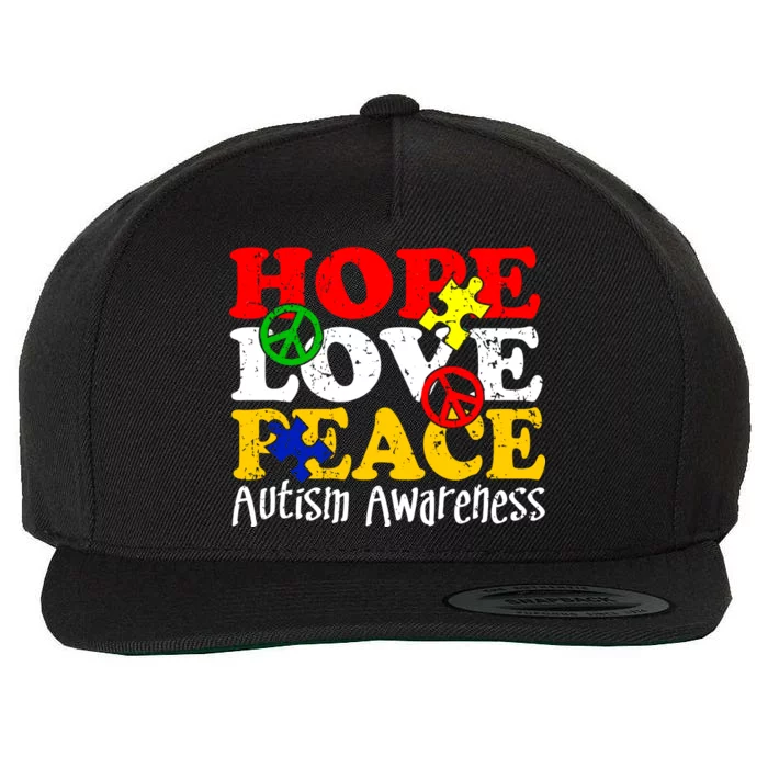 Hope Love Peace Autism Wool Snapback Cap