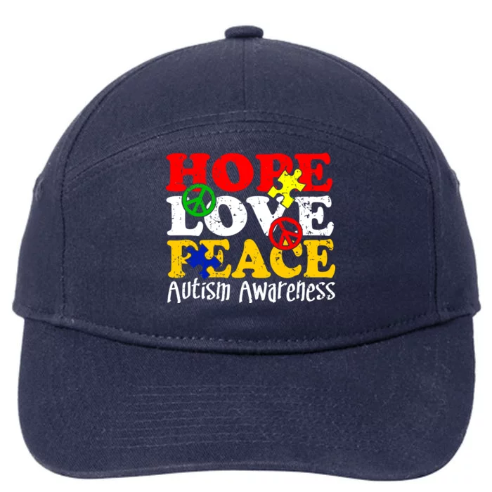 Hope Love Peace Autism 7-Panel Snapback Hat