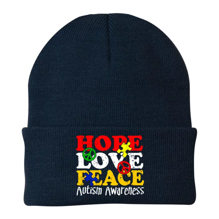 Hope Love Peace Autism Knit Cap Winter Beanie