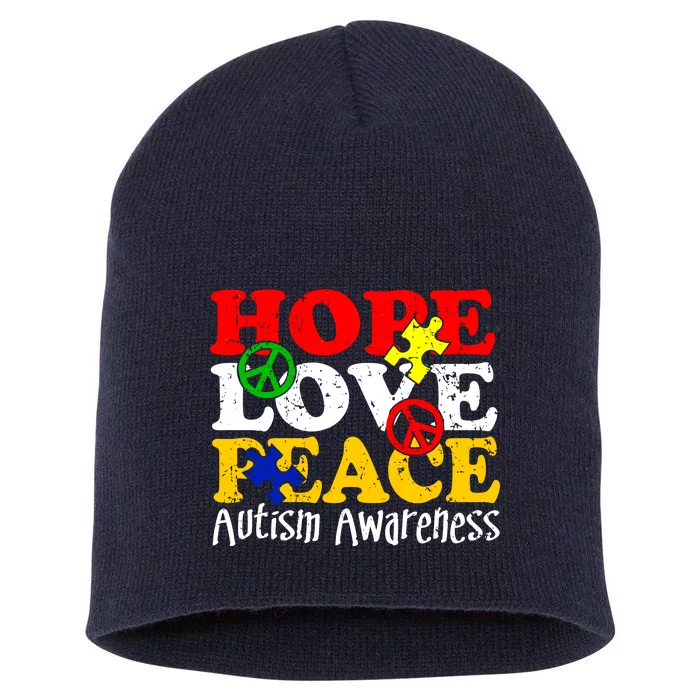 Hope Love Peace Autism Short Acrylic Beanie