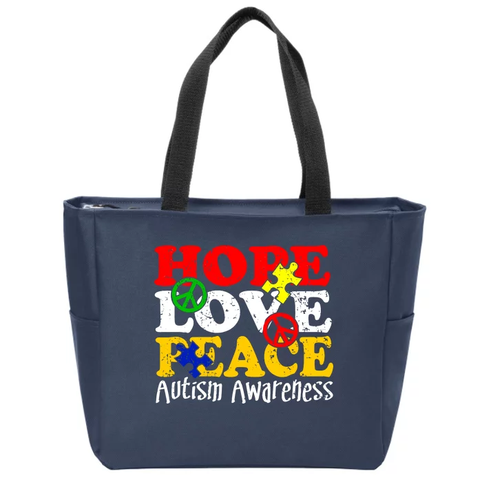 Hope Love Peace Autism Zip Tote Bag