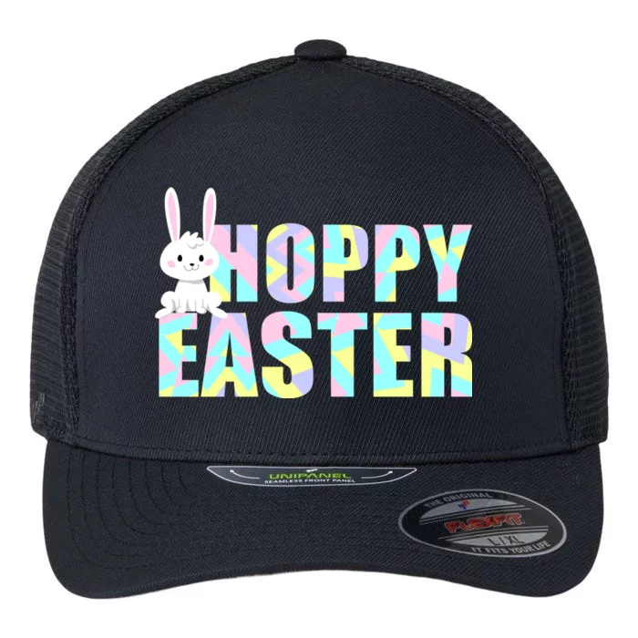 Hoppy Easter Colorful Happy Easter Bunny Flexfit Unipanel Trucker Cap