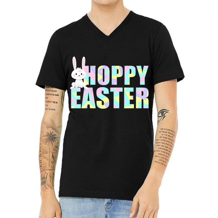 Hoppy Easter Colorful Happy Easter Bunny V-Neck T-Shirt