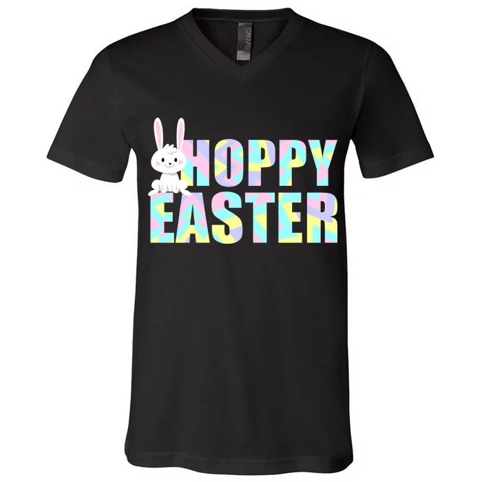 Hoppy Easter Colorful Happy Easter Bunny V-Neck T-Shirt