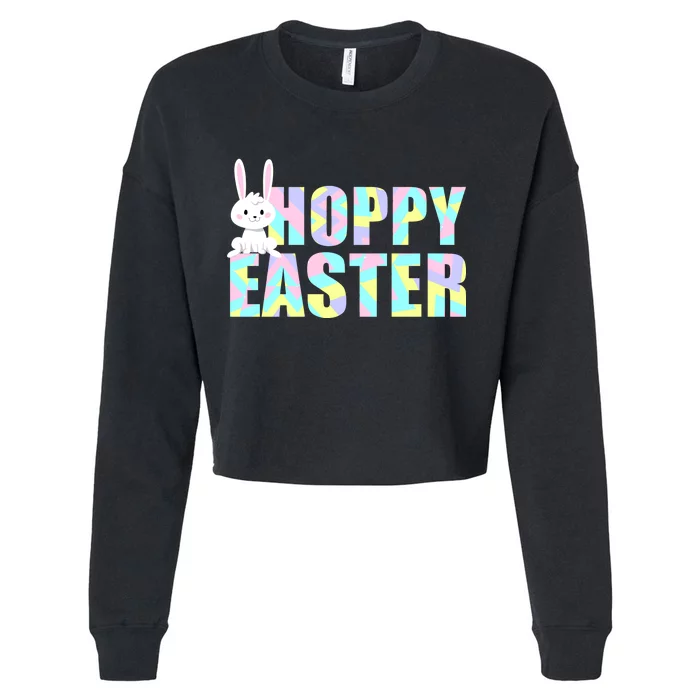 Hoppy Easter Colorful Happy Easter Bunny Cropped Pullover Crew