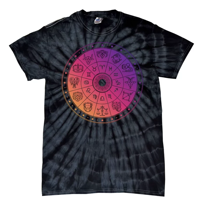 Horiscope Zodiac Wheel Tie-Dye T-Shirt