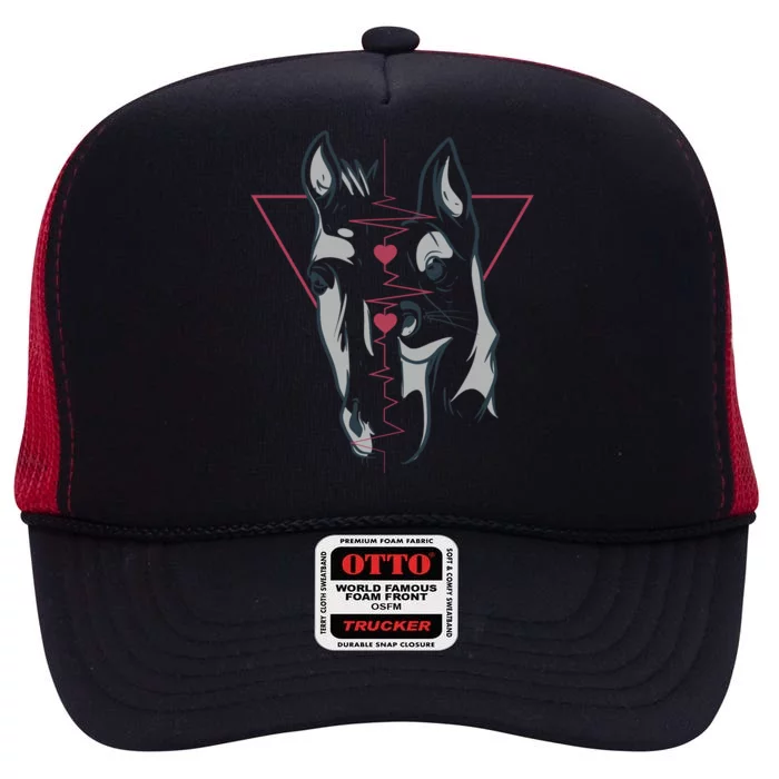 Horse And Dog Heartbeat High Crown Mesh Trucker Hat