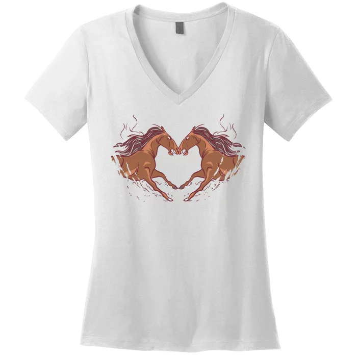 Horse Shaped Heart Women's V-Neck T-Shirt