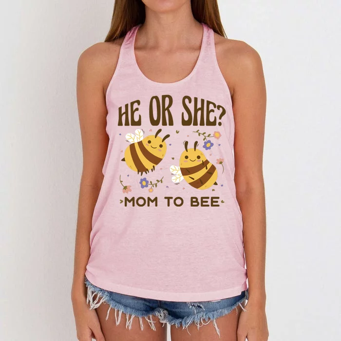 He Or She Mom To Bee Gender Reveal Women's Knotted Racerback Tank